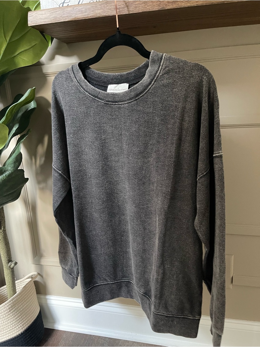 Zenana Black Mineral Wash Crew Neck Sweater - Picture 3 of 4